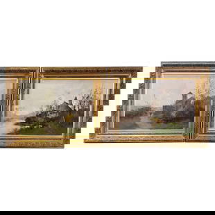Antique Pair of Framed Oil Paintings by E. Kermanguy Circa 1890: Antique Pair of Framed Oil Paintings by E. Kermanguy Circa 1890 This exquisite pair of 19th-century framed oil paintings, signed by E. Kermanguy, beautifully captures the serene countryside scenes of