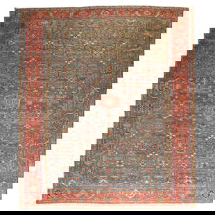Antique Persian Heriz Rug Emerald Green Hand-Woven 117 x 151 inches: Antique Persian Heriz Rug Emerald Green Hand-Woven 117 x 151 inches Explore the elegance of this breathtaking emerald green oversize Persian antique Heriz rug, a stunning addition to any large room. H