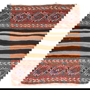 Zabihi Collection 19th Century Tribal Antique Soumac Flatweave Rug: Zabihi Collection 19th Century Tribal Antique Soumac Flatweave Rug Discover the exquisite craftsmanship of the Zabihi Collection Tribal Antique Soumac Flatweave Rug, a remarkable addition to any space