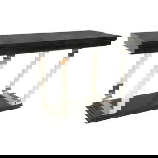 Art Deco Lacquer Chrome Console Dining Table from France 1930s: Art Deco Lacquer Chrome Console Dining Table from France 1930s This exquisite Art Deco lacquer and chrome console or dining table is an elegant addition to any space. Perfect for smaller areas, it fea