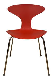 Bernhardt Mid-Century Modern Red Chrome Desk Chair 30.5" Height: Bernhardt Mid-Century Modern Red Chrome Desk Chair 30.5" Height This mid-century modern style desk chair boasts a striking matte red plastic sculpted shell paired with sleek chrome legs. Perfect for u