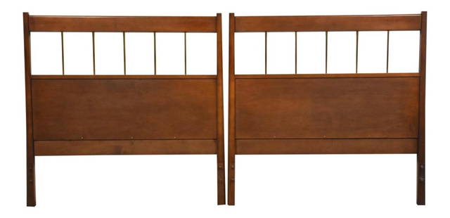 Mid Century Modern Twin Headboards by Paul McCobb Birch Brass Pair 38.75": Mid Century Modern Twin Headboards by Paul McCobb Birch Brass Pair 38.75" This pair of mid-century modern twin headboards showcases a sleek design crafted from solid birch and highlighted by polished