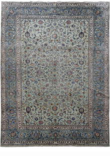 Pistachio Green Handmade Persian Kashan Rug 9'10 x 13'2 Signed Authentic: Pistachio Green Handmade Persian Kashan Rug 9'10 x 13'2 Signed Authentic Discover the elegance of this 9' 10" x 13' 2" Pistachio Green Handmade Persian Signed Kashan Rug, a stunning example of traditi