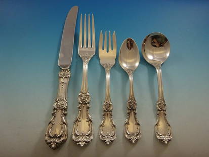 Burgundy Sterling Silver Flatware Set by Reed & Barton 65 Pcs Service for 12: Burgundy Sterling Silver Flatware Set by Reed & Barton 65 Pcs Service for 12 Elevate your dining experience with the Burgundy Sterling Silver Flatware Set by Reed & Barton. This exquisite 65-piece set