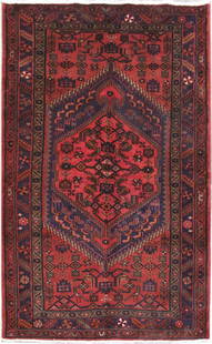 Handcrafted 4'2 x 6'8 Red Persian Hamadan Area Rug: Handcrafted 4'2 x 6'8 Red Persian Hamadan Area Rug Enhance your living space with this stunning 4' 2" x 6' 8" Red Persian Hamadan Rug, meticulously handcrafted by skilled Persian artisans. This exquis