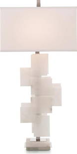 John-Richard Modern Mondrian Table Lamp Polished Nickel Finish: John-Richard Modern Mondrian Table Lamp Polished Nickel Finish Illuminate your space with the striking Modern Mondrian Lamp, featuring a polished nickel base that beautifully complements its contempor