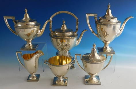 Gorham Etruscan Sterling Silver 6-Piece Tea Set 1923: Gorham Etruscan Sterling Silver 6-Piece Tea Set 1923 Presenting a stunning 6-piece tea set from the Etruscan collection by Gorham, crafted in sterling silver with date marks indicating a production da