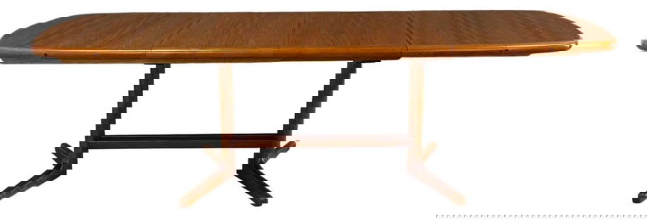 1960s Danish Modern Teak Dining Table with 2 Leaves: 1960s Danish Modern Teak Dining Table with 2 Leaves This exquisite mid-century modern teak dining table showcases a refined aesthetic characteristic of Danish design. It features two 20" leaves that a