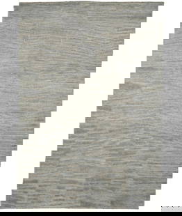 Modern Gray Wool Hand-Knotted 6'0 x 9'0 Area Rug: Modern Gray Wool Hand-Knotted 6'0 x 9'0 Area Rug Enhance your home decor with this exquisite Bas-Relief Modern Gray Wool Hand-Knotted Area Rug, measuring 6'0 x 9'0 ft. This stylish rectangular rug, cr