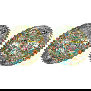 Set of 2 Chinese Export Famille Rose Garden Plates 19th Century: Set of 2 Chinese Export Famille Rose Garden Plates 19th Century This exquisite pair of Chinese Export Famille Rose plates features a stunning garden motif, intricately hand-painted with two urns surro