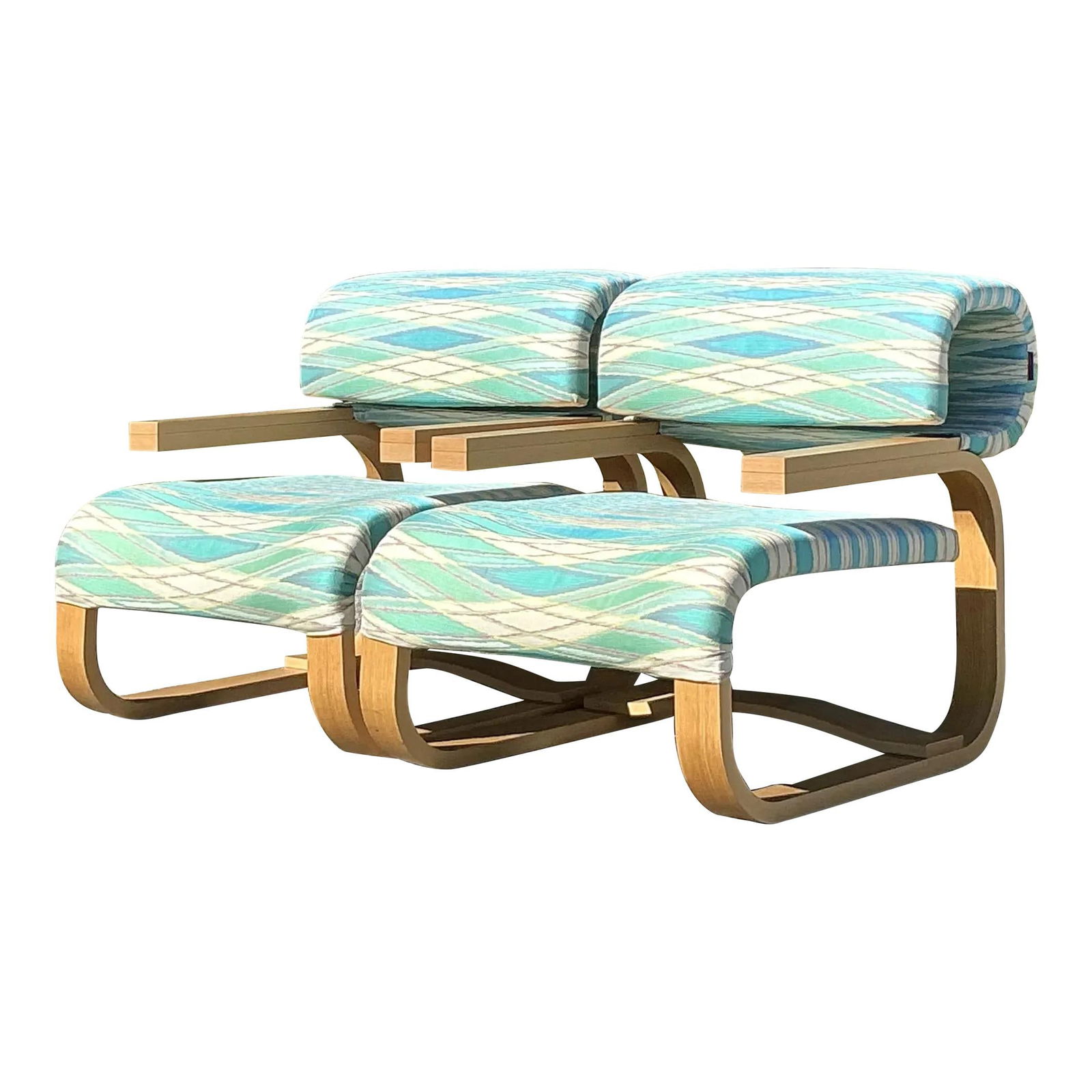 Pair of Vintage Missoni Home Daniela Armchairs in Aqua: Pair of Vintage Missoni Home Daniela Armchairs in Aqua Introducing a pair of vintage contemporary Missoni Home "Daniela" armchairs that perfectly blend chic Italian design with luxurious comfort. Each