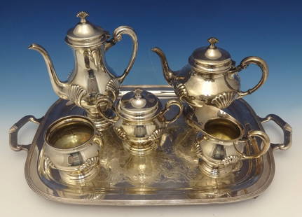 Onslow by Tuttle 6-Piece Silverplate Tea Set with Tray: Onslow by Tuttle 6-Piece Silverplate Tea Set with Tray Enhance your tea time with the exquisite Onslow by Tuttle Silverplate Tea Set, a stunning 6-piece collection that epitomizes elegance. Crafted fr
