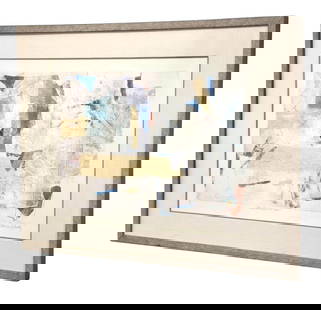 Patricia Beatty Bear Threads and Loud Noises Lithograph 51.75 x 39.75 White: Patricia Beatty Bear Threads and Loud Noises Lithograph 51.75 x 39.75 White This striking mid-century modern abstract lithograph by Patricia Beatty, titled "Bear Threads and Loud Noises," showcases a