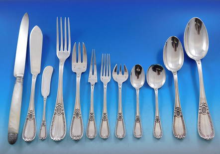 Tetard Freres Perles 72 Piece Sterling Silver Flatware Set with Storage Chest: Tetard Freres Perles 72 Piece Sterling Silver Flatware Set with Storage Chest Experience the elegance of French dining with this exceptional Tetard Freres Perles Sterling Silver Flatware Set. This com