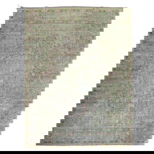 Worn Persian Kerman Hand-Woven Wool Rug 8'4" x 12' Kirman Style: Worn Persian Kerman Hand-Woven Wool Rug 8'4" x 12' Kirman Style Discover the exquisite beauty of this Traditional Worn Persian Kerman Room Size Rug, an early 20th-century masterpiece hand-woven from h