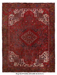 Handmade Persian Heriz Rug 9.3 x 12.1 ft from Iran: Handmade Persian Heriz Rug 9.3 x 12.1 ft from Iran This exquisite 9.3 x 12.1 Persian Heriz rug is meticulously handmade in Iran, showcasing the vibrant colors and intricate patterns characteristic of