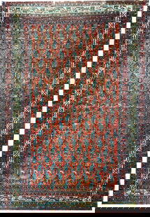 Vintage 4.7 x 5.10 Persian Mahal Herati Rug Hand-Knotted Wool: Vintage 4.7 x 5.10 Persian Mahal Herati Rug Hand-Knotted Wool This Antique Persian Mahal Herati Rug measures 4.7 x 5.10 feet and showcases the exquisite craftsmanship of traditional Persian rug making
