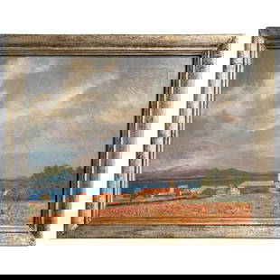 Gregoor Van Puyenbroeck 1932 French Riviera Oil Painting on Canvas: Gregoor Van Puyenbroeck 1932 French Riviera Oil Painting on Canvas This exquisite oil painting on canvas captures the stunning island of Porquerolles along the picturesque French Riviera. Created by B