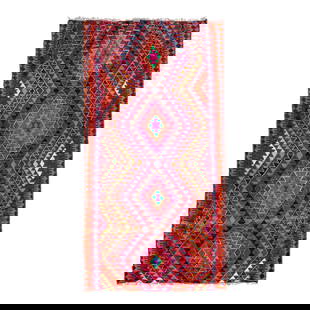 Vintage Handmade Wool Kilim Runner 4'3'' x 8'5'' Multicolor Geometric Design: Vintage Handmade Wool Kilim Runner 4'3'' x 8'5'' Multicolor Geometric Design Beautiful kilim handmade wool runner with a multicolor field. This Vintage flatweave rug features a gorgeous all-over geome