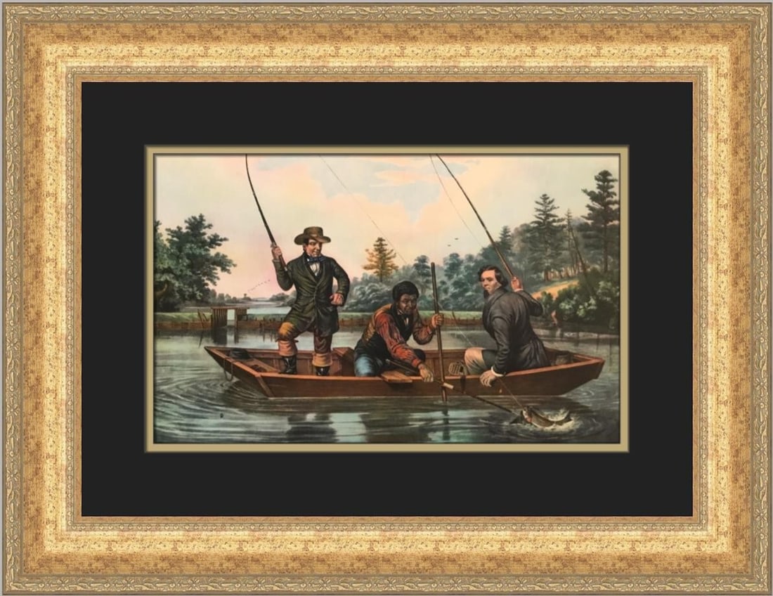 Currier & Ives Catching A Trout Custom Framed Art Print 18 x 22: Currier & Ives Catching A Trout Custom Framed Art Print 18 x 22 This exquisite custom framed print titled "Catching A Trout" by Currier & Ives captures the essence of Romanticism art. Produced in 1952