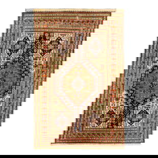 Vintage Handmade Persian Wool Rug 4'9" X 6'10" Ivory Geometric Design: Vintage Handmade Persian Wool Rug 4'9" X 6'10" Ivory Geometric Design Beautiful Vintage Persian hand-knotted Wool rug with the ivory field. This Persian rug has a multicolor accents in all over geomet