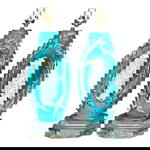 Marcello Fantoni Vintage Italian Teal Ceramic Character Lamps Pair: Marcello Fantoni Vintage Italian Teal Ceramic Character Lamps Pair Elevate your interior with this exceptional pair of vintage Italian ceramic lamps, created by the renowned Marcello Fantoni. These ex