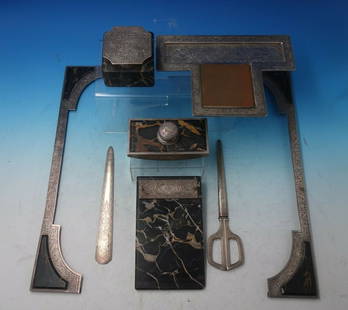 McChesney Co. 8-Piece Sterling Silver Desk Set with Marble and Granite: McChesney Co. 8-Piece Sterling Silver Desk Set with Marble and Granite This exquisite 8-piece desk set from McChesney Co. combines the elegance of sterling silver with the natural beauty of marble and