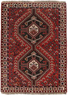 Handmade Vintage Tribal Oriental Rug 3'6 x 4'9 Rusty Red Wool: Handmade Vintage Tribal Oriental Rug 3'6 x 4'9 Rusty Red Wool Introducing a stunning handmade Oriental rug in a rich rusty red color with geometric tribal patterns, perfect for adding warmth and chara