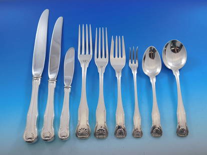 Kirk Stieff King Sterling Silver Flatware Set 113 Pieces Dinner Service: Kirk Stieff King Sterling Silver Flatware Set 113 Pieces Dinner Service Enhance your dining experience with this monumental 113-piece Sterling Silver Flatware Set by Kirk Stieff, featuring the elegant