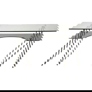 Chrome Glass Saw Horse Desk 60 x 30 x 29 Transparent: Chrome Glass Saw Horse Desk 60 x 30 x 29 Transparent A chrome base saw horse stand desk with a clear glass top and smoked glass lower shelf. Lower shelf measures 26" high. 60" wide. 30" deep. 29" tall