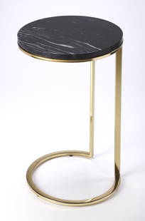 Luxe Martel Round Side Table - Multi-Color Polished Gold: Luxe Martel Round Side Table - Multi-Color Polished Gold Introducing the Luxe Martel Side Table, a stylish addition to any living space. This chic C-table design features a round marble top paired bea