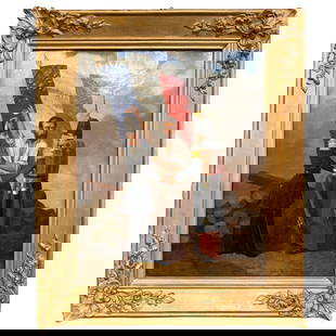 19th Century French Revolution Oil Painting Signed 1849 Giltwood Frame: 19th Century French Revolution Oil Painting Signed 1849 Giltwood Frame This exquisite 19th Century oil on canvas painting, crafted in France circa 1849, features a dramatic scene depicting two French