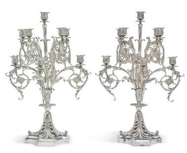 Tiffany & Co Sterling Silver 9-Light Candelabra Set by Paulding Farnham 31in 793oz: Tiffany & Co Sterling Silver 9-Light Candelabra Set by Paulding Farnham 31in 793oz This stunning Tiffany & Co. sterling silver 9-light candelabra set, designed by Paulding Farnham, showcases exquisite