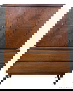 1960s Mid Century Walnut Tall Dresser Armoire with 5 Drawers: 1960s Mid Century Walnut Tall Dresser Armoire with 5 Drawers This exquisite mid-century modern dresser armoire features a tall design with five dovetail drawers, crafted from rich walnut. It showcases