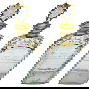Pair of Daum Nancy Gilt Crystal Decanters 19th Century Neoclassical: Pair of Daum Nancy Gilt Crystal Decanters 19th Century Neoclassical This exquisite pair of early Daum Nancy gilt and wheel-cut crystal decanters dates back to the late 19th century, specifically betwe
