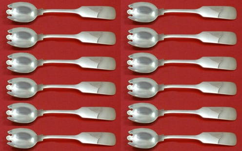 Gorham Old English Tipt Sterling Silver Forks 12pc Set 6 1/8: Gorham Old English Tipt Sterling Silver Forks 12pc Set 6 1/8 Indulge in timeless elegance with this exquisite 12-piece set of Old English Tipt ice cream dessert forks by Gorham. Crafted from sterling