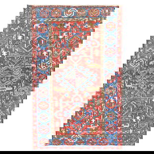 Vibrant Antique Persian Heriz Rug 35 x 52 Inches Hand-Woven Wool: Vibrant Antique Persian Heriz Rug 35 x 52 Inches Hand-Woven Wool This vibrant small-size Antique Persian Heriz rug features a delightful array of colors, making it a striking addition to any space. Ha