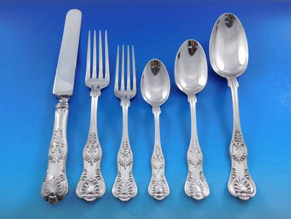 Dominick & Haff King Sterling Silver Flatware Set for 8 53 pcs Vintage: Dominick & Haff King Sterling Silver Flatware Set for 8 53 pcs Vintage This exquisite King pattern flatware set by Dominick & Haff, crafted from sterling silver, offers a timeless elegance for dining.