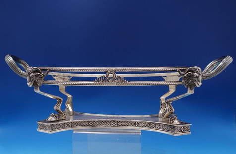 Antique German .800 Silver Centerpiece with Ram Heads 7 1/4 x 17: Antique German .800 Silver Centerpiece with Ram Heads 7 1/4 x 17 This exquisite German .800 silver centerpiece dates back to the late 19th century, specifically between 1850 and 1899. Crafted circa 18