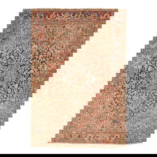 Hand-Knotted Vintage Persian Heriz Wool Rug Red Medallion 4'8 x 6'9: Hand-Knotted Vintage Persian Heriz Wool Rug Red Medallion 4'8 x 6'9 Enhance your space with this stunning hand-knotted Vintage Persian Heriz wool rug, featuring a vibrant red field complemented by int