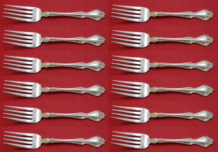 Westmorland Sterling Silver Salad Fork Set George & Martha 12 pcs 6 1/8 in: Westmorland Sterling Silver Salad Fork Set George & Martha 12 pcs 6 1/8 in This exquisite 12-piece salad fork set features the elegant George & Martha pattern by Westmorland. Each fork measures 6 1/8"