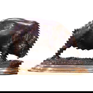19th Century Patinated Bronze Pig Sculpture by Jules Moigniez: 19th Century Patinated Bronze Pig Sculpture by Jules Moigniez This exquisite 19th century French sculpture features a patinated bronze pig, skillfully crafted by renowned artist Jules Moigniez. The pi