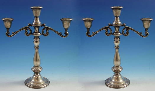International Sterling Silver Angelique Candelabra Pair 3-Lite 13.5" Tall: International Sterling Silver Angelique Candelabra Pair 3-Lite 13.5" Tall This exquisite pair of candelabras from the Angelique collection by International Sterling is crafted from high-quality sterli