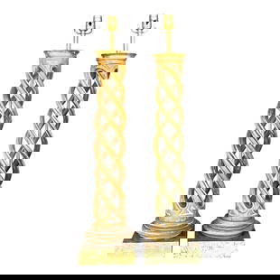 Exquisite Pair of Vintage Gilt Tipped Twist Lamps: Exquisite Pair of Vintage Gilt Tipped Twist Lamps Enhance your decor with this exquisite pair of vintage twist lamps, designed with intricate spiral patterns and elegant gilt-tipped accents. These scu