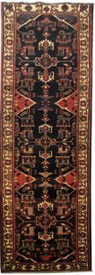 Elegant 3.7 x 13.8 Graphite Black Persian Hamadan Runner Rug: Elegant 3.7 x 13.8 Graphite Black Persian Hamadan Runner Rug Introducing the exquisite 3.7 x 13.8 Graphite Black Persian Hamadan Rug, a stunning blend of elegance and heritage. Handcrafted by talented