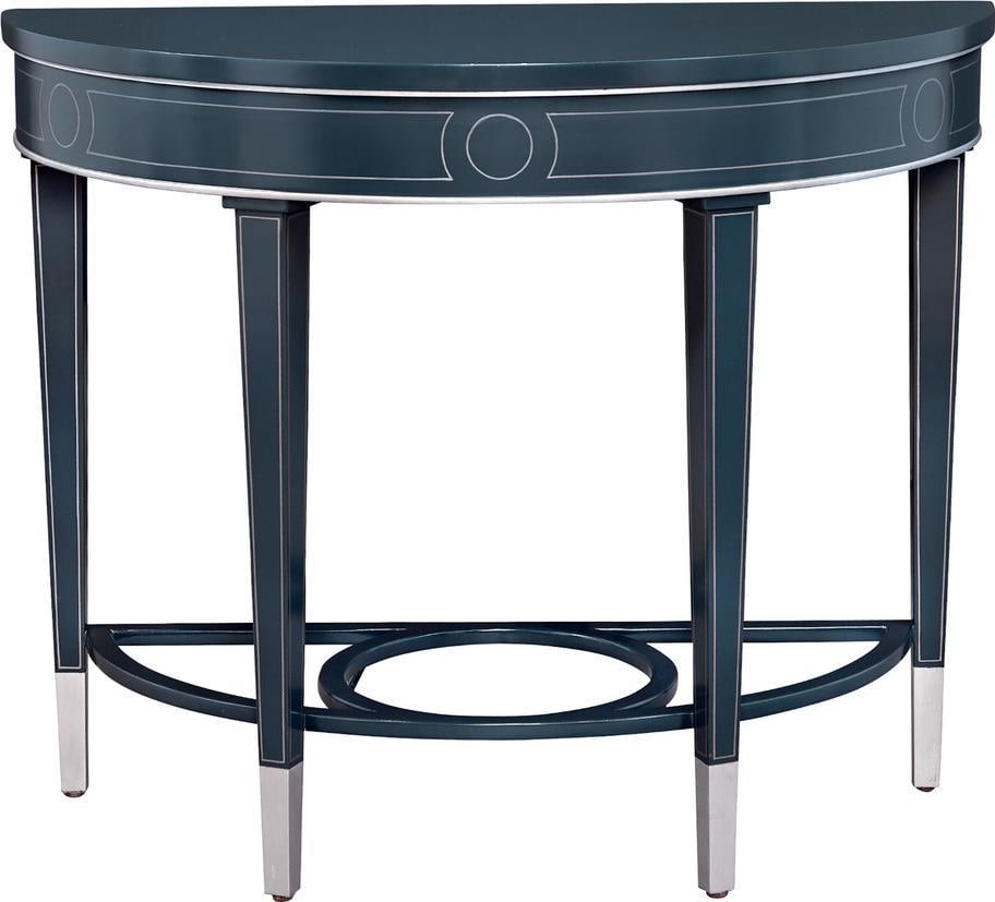 Milan Lacquer Demilune Console Table 31H 38W 17D Elegant Blue: Milan Lacquer Demilune Console Table 31H 38W 17D Elegant Blue Introducing the Milan Lacquer Demilune Console, a stunning piece that embodies timeless charm and sophistication. This console table featu