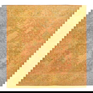 Handmade Modern Turkish Wool Rug 13'6 x 14 Orange-Rust Floral Design: Handmade Modern Turkish Wool Rug 13'6 x 14 Orange-Rust Floral Design This exquisite modern Turkish hand-knotted wool rug features a striking orange-rust color field, elegantly framed with a goldenrod
