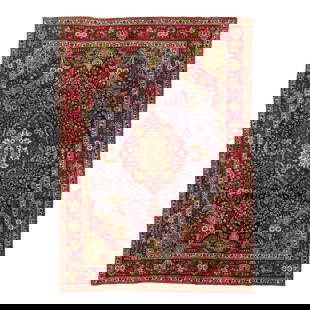 Vintage Tabriz Handmade Wool Rug Blue Medallion Design 6'6 x 9'2: Vintage Tabriz Handmade Wool Rug Blue Medallion Design 6'6 x 9'2 This exquisite vintage Tabriz wool rug features a stunning blue field adorned with multicolor accents that enhance its intricate medall