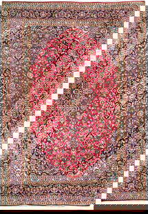 Handcrafted 9'10 x 13 Red Semi-Antique Persian Kashan Rug: Handcrafted 9'10 x 13 Red Semi-Antique Persian Kashan Rug Enhance your home decor with this stunning 9' 10" x 13' Red Semi-Antique Persian Kashan Rug. Handcrafted by skilled Persian artisans, this exq