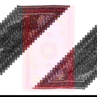 Vintage Persian Bidjar Handmade Wool Rug 4'2" x 6'10" Red Medallion: Vintage Persian Bidjar Handmade Wool Rug 4'2" x 6'10" Red Medallion Beautiful vintage Persian Bidjar hand-knotted wool rug with a red color field. This piece has a red frame and multicolor accents in